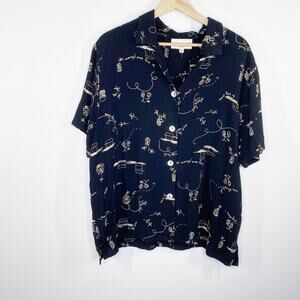 David Dart Sport Mens Button Down Shirt Size XL Navy Blue Graphic Casual